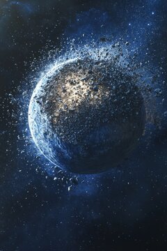 An exploding planet earth in space