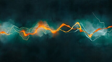 Abstract representation of lightning as glowing jagged lines against a dark background