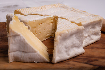 French squared pont l'eveque cow cheese from Calvados department, Normandy, France