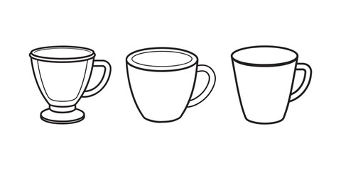 set of coffee cup line art, black outline, vector and illustration, line art and outline
