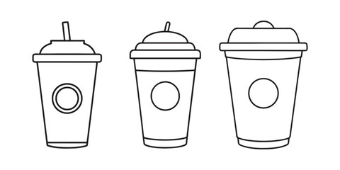 set of paper coffee cup line art, black outline, vector and illustration, line art and outline