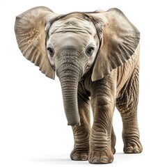Fototapeta premium A young elephant stands playfully, showcasing its large ears and textured skin.