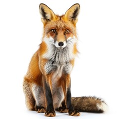 Obraz premium A realistic fox sitting gracefully with a bushy tail and vibrant fur.