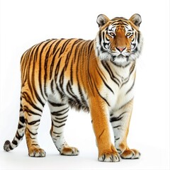 Obraz premium Majestic tiger standing confidently against a white background.
