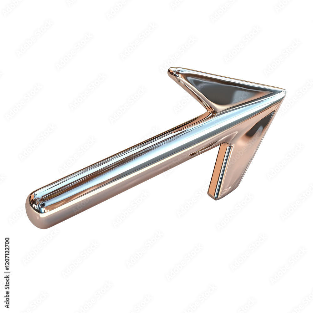 Poster a three dimensional render of a rose gold arrow pointing to the right against a white background.