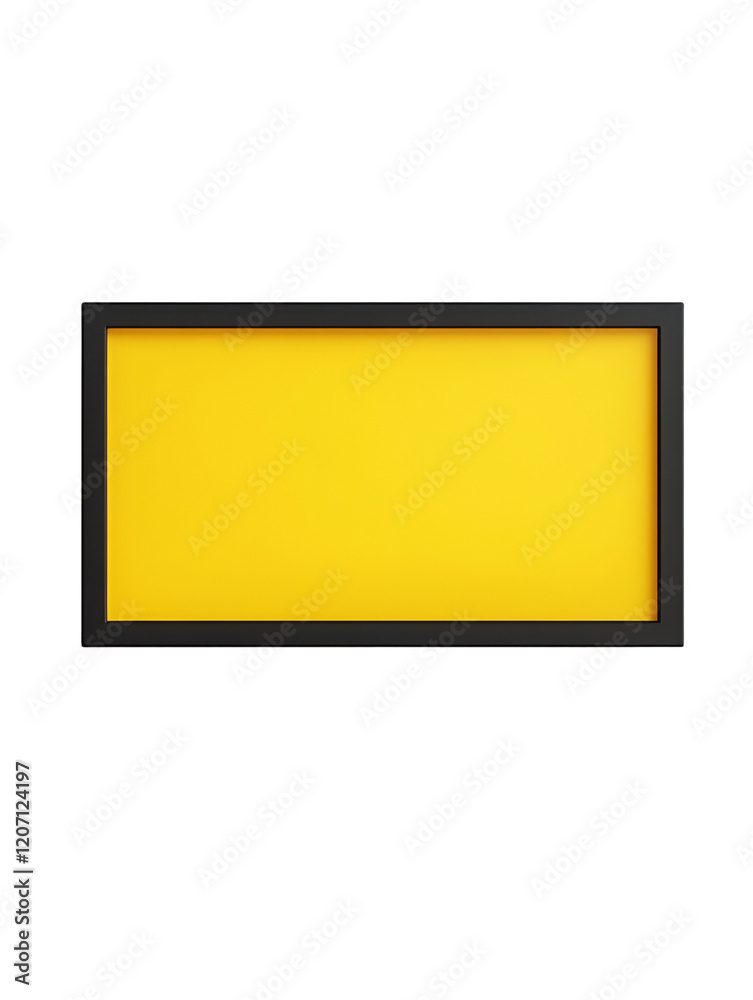 Aufkleber A minimalist image showcasing a blank yellow sign with a black frame mounted on a white wall ideal for showcasing text or design.