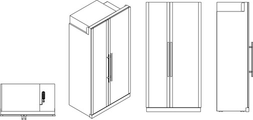 vector sketch illustration of the silhouette of a refrigerator freezer design for storing food.eps