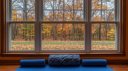 Autumn forest view from yoga studio window