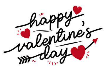 Happy Valentine's Day black vector brush calligraphy banner