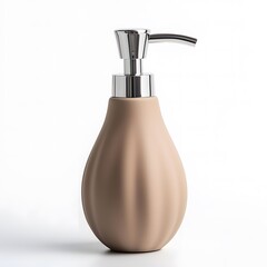 Obraz premium Elegant Ceramic Soap Dispenser for Bathroom Accessory in Soft Neutral Color with Sleek Silver Pump