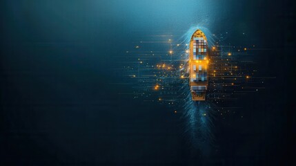 Aerial view of a cargo ship transporting goods across the ocean maritime environment digital artwork perspective modern logistics concept