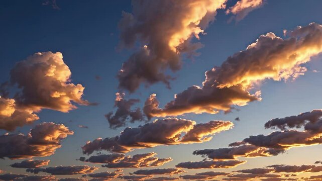 Vibrant sunset with dramatic clouds across sky, nature's beauty concept