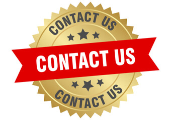 contact us. contact us round red and gold label isolated on transparent background