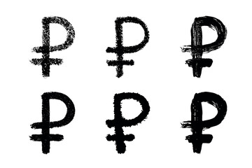 Obraz premium Hand drawn russian ruble set Brush stroke doodle Single element for design