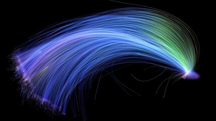 Colorful light trails: abstract fiber optic display in blue and green