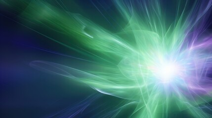 Abstract green and blue energy burst with light streaks