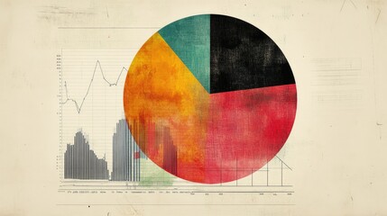A pie chart and a financial graph side-by-side on a banking report, representing savings, investments, and loan distributions.