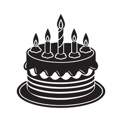 birthday cake silhouette, black and white silhouette, vector and illustration