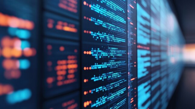 Abstract Data Stream Visualization with Vibrant Blue and Orange Color Palette in Modern Digital Environment