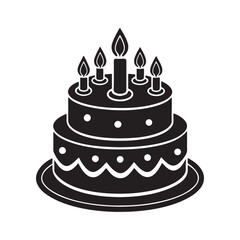 birthday cake silhouette, black and white silhouette, vector and illustration