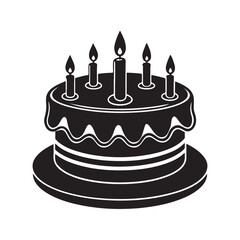 birthday cake silhouette, black and white silhouette, vector and illustration