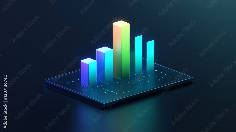 Aufkleber A D bar graph in cool blues and greens on a dark background with soft lighting from above, creating a sophisticated, data-centric visual