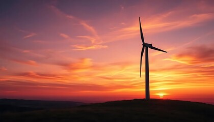 Obraz premium Wind Turbine Silhouette at Sunset Landscape Photo