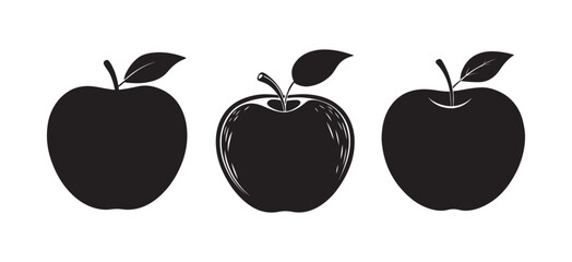 set of apple silhouette, black and white silhouette, vector and illustration