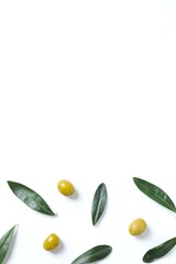 Fresh olives with leaves on white background