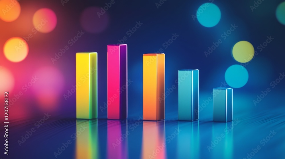 Aufkleber a d bar graph with vibrant, semi-transparent bars of varying heights on a gradient blue background, 