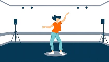 Woman Dancing in Studio with Speakers and Lights