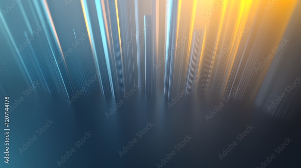 Sticker Abstract Light Streaks Converge Dynamically Warm Yellow and Cool Blue Hues. AI Generated