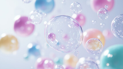 Minimalistic 3D Pastel Plastic Shapes in Motion Over a Bright White Background, Generative AI