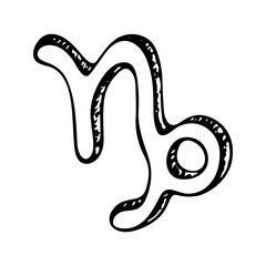 Hand drawn capricorn zodiac sign Esoteric symbol doodle Astrology clipart Element for design