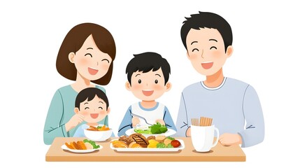 Happy Family Enjoying a Meal Together at the Dining Table, Generative AI.