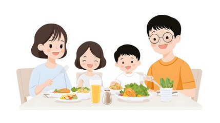 Family Enjoying a Healthy Meal Together at the Dining Table, Generative AI.