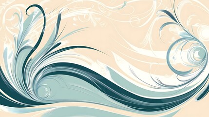 Fototapeta premium Abstract swirling teal and beige floral design