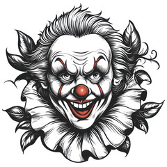 Obraz premium PNG Old-school tattoo design of a clown art illustrated white.