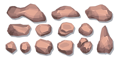 Top view of a set of isolated vector images of brown boulders of various shapes. View from above © Алексей Шпадарук