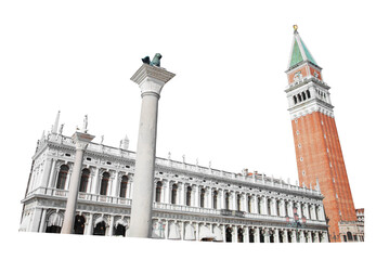 Obraz premium Campanile tower in Venice, Italy cut out on transparent white png