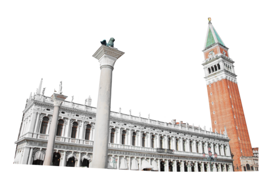 Campanile tower in Venice, Italy cut out on transparent white png