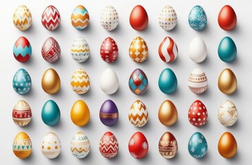 A set of many Easter eggs with different ornaments and designs. Happy Easter concept
