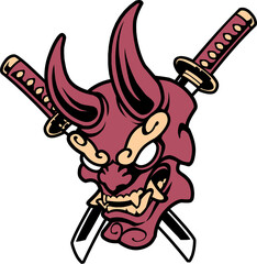 Fototapeta premium Oni mask with japanese style drawing 