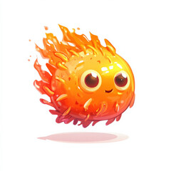 Fototapeta premium Cute fiery creature, orange, smiling, flames