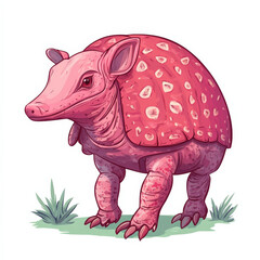 Fototapeta premium Pink Armadillo Illustration: Adorable, spotted creature in grassy setting
