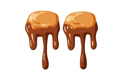 Two caramel candies with melting chocolate.