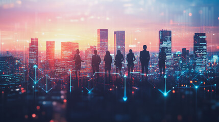 Fototapeta premium abstract professional business team people connection of line from nail node to node on Smart digital cityscap and skyline background , Innovation networking concept