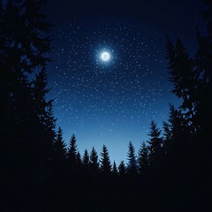 Serene Night Forest Moonlit Sky Starry Winter Treescape