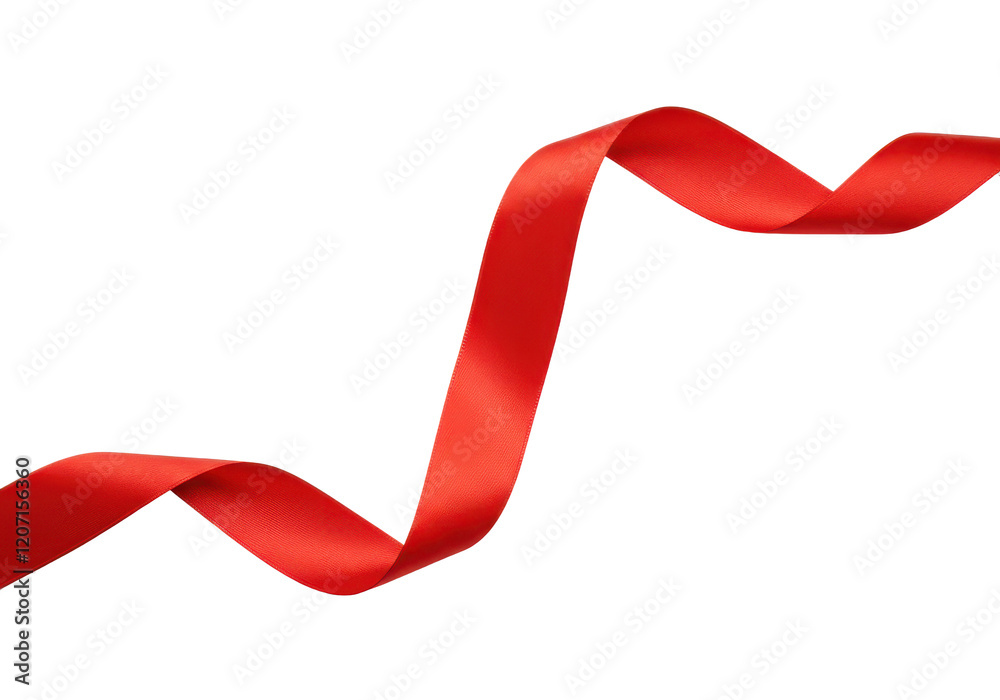 Fototapete a long, flowing red ribbon with smooth curves and a satin texture, isolated on a white background