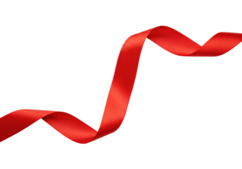 A long, flowing red ribbon with smooth curves and a satin texture, isolated on a white background